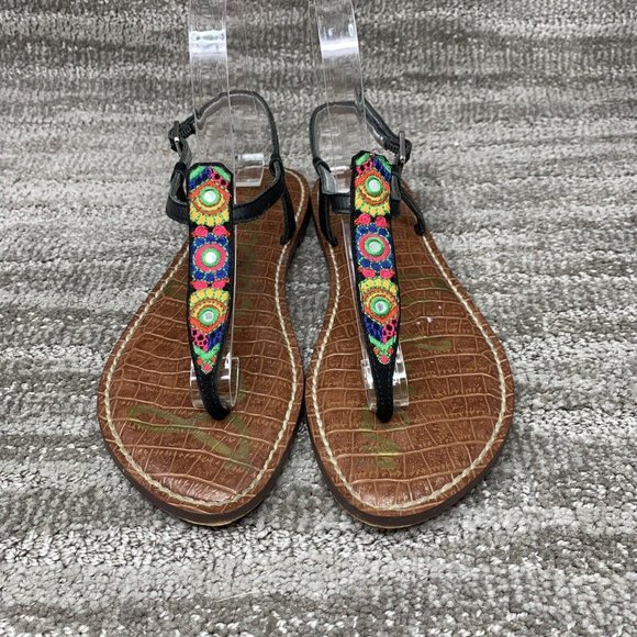 Women's Sam Edelman Gigi Colorful Leather Ankle T-strap Thong Sandals Size 7.5 - Picture 3 of 6